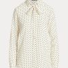 Krem / Lacivert Kadın Ralph Lauren Polka Noktalı Kravat Yaka Krep Gömlekler Krem / Lacivert Kadın Ralph Lauren Polka Noktalı Kravat Yaka Krep Gömlekler