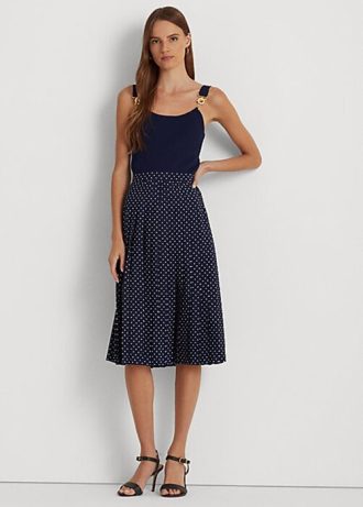 Krem / Lacivert Kadın Ralph Lauren Polka Noktalı Pileli Krep Etekler Krem / Lacivert Kadın Ralph Lauren Polka Noktalı Pileli Krep Etekler