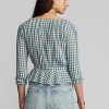 Krem / Mavi Kadın Ralph Lauren Gingham Voile Peplum Bluz Gömlekler
