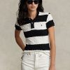 Krem / Siyah Kadın Ralph Lauren Slim Fit Kablo Örgü Polo Tişörtler Krem / Siyah Kadın Ralph Lauren Slim Fit Kablo Örgü Polo Tişörtler