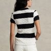 Krem / Siyah Kadın Ralph Lauren Slim Fit Kablo Örgü Polo Tişörtler Krem / Siyah Kadın Ralph Lauren Slim Fit Kablo Örgü Polo Tişörtler