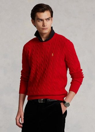 Kırmızı Erkek Ralph Lauren Ay Yeni Yılı Yün-Kaşmir Kazak