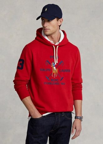 Kırmızı Erkek Ralph Lauren Büyük Polo Armalı Polar Kapüşonlu Üst