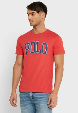 Kırmızı Erkek Ralph Lauren Slogan Yuvarlak Yaka Tişörtler