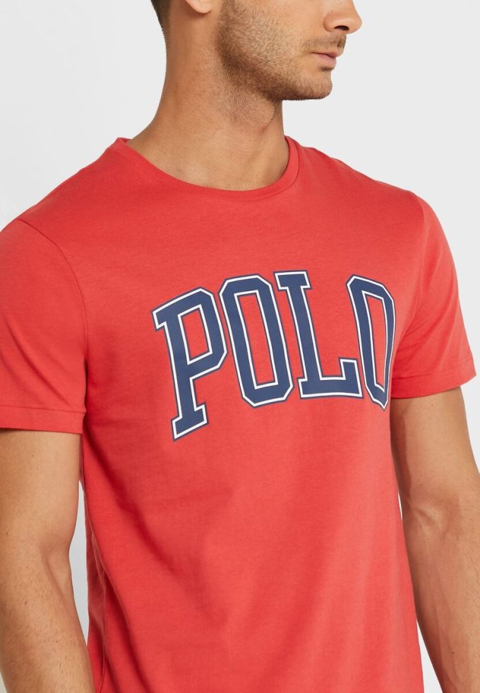 Kırmızı Erkek Ralph Lauren Slogan Yuvarlak Yaka Tişörtler