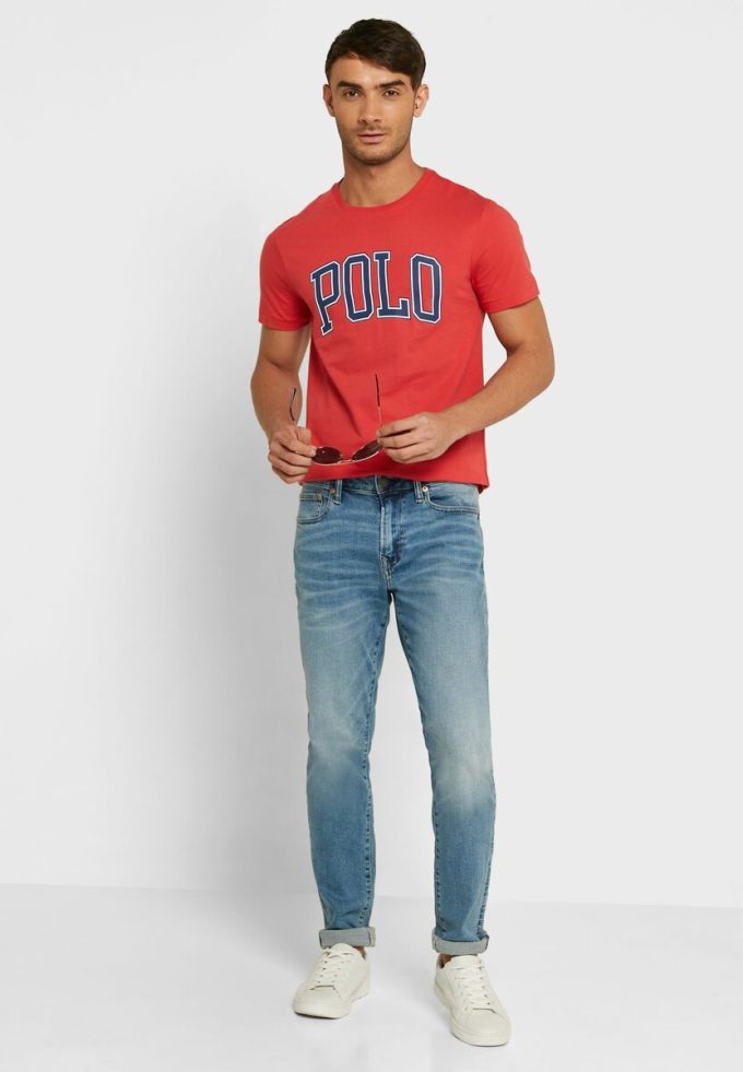Kırmızı Erkek Ralph Lauren Slogan Yuvarlak Yaka Tişörtler
