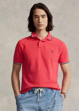 Kırmızı Erkek Ralph Lauren Özel Slim Fit File Polo Tişörtler