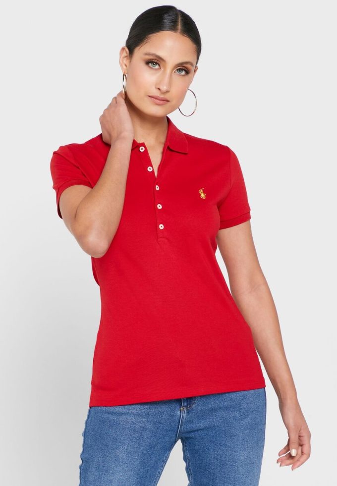 Kırmızı Kadın Ralph Lauren Düğme Detaylı Polo Gömlekler Kırmızı Kadın Ralph Lauren Düğme Detaylı Polo Gömlekler