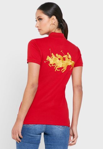 Kırmızı Kadın Ralph Lauren Düğme Detaylı Polo Gömlekler