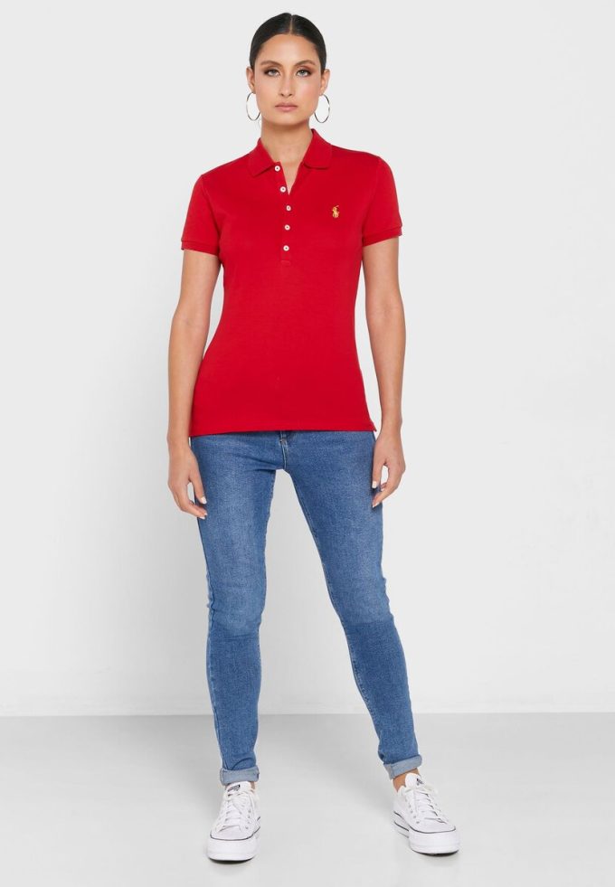 Kırmızı Kadın Ralph Lauren Düğme Detaylı Polo Gömlekler Kırmızı Kadın Ralph Lauren Düğme Detaylı Polo Gömlekler