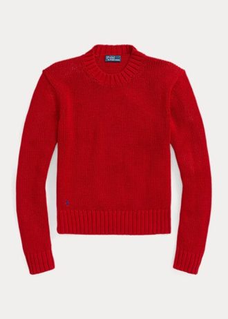 Kırmızı Kadın Ralph Lauren Pamuklu Yuvarlak Yaka Kazaklar