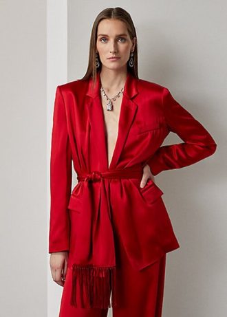 Kırmızı Kadın Ralph Lauren Quinton Kemerli Saten Ceketler