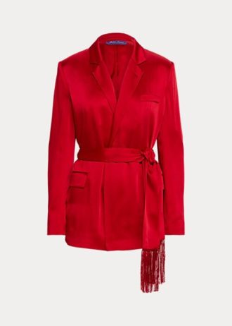 Kırmızı Kadın Ralph Lauren Quinton Kemerli Saten Ceketler