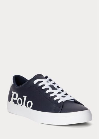 Lacivert / Beyaz Erkek Ralph Lauren Longwood Logo Deri Spor Ayakkabı