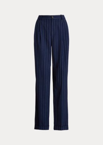 Lacivert / Beyaz Kadın Ralph Lauren Çizgili Düz Pantolon