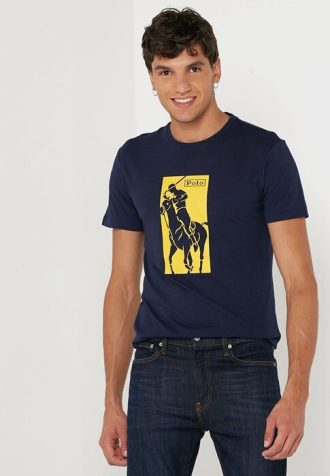 Lacivert Erkek Ralph Lauren Baskılı Yuvarlak Yaka Tişörtler