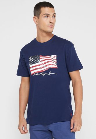Lacivert Erkek Ralph Lauren Baskılı Yuvarlak Yaka Tişörtler