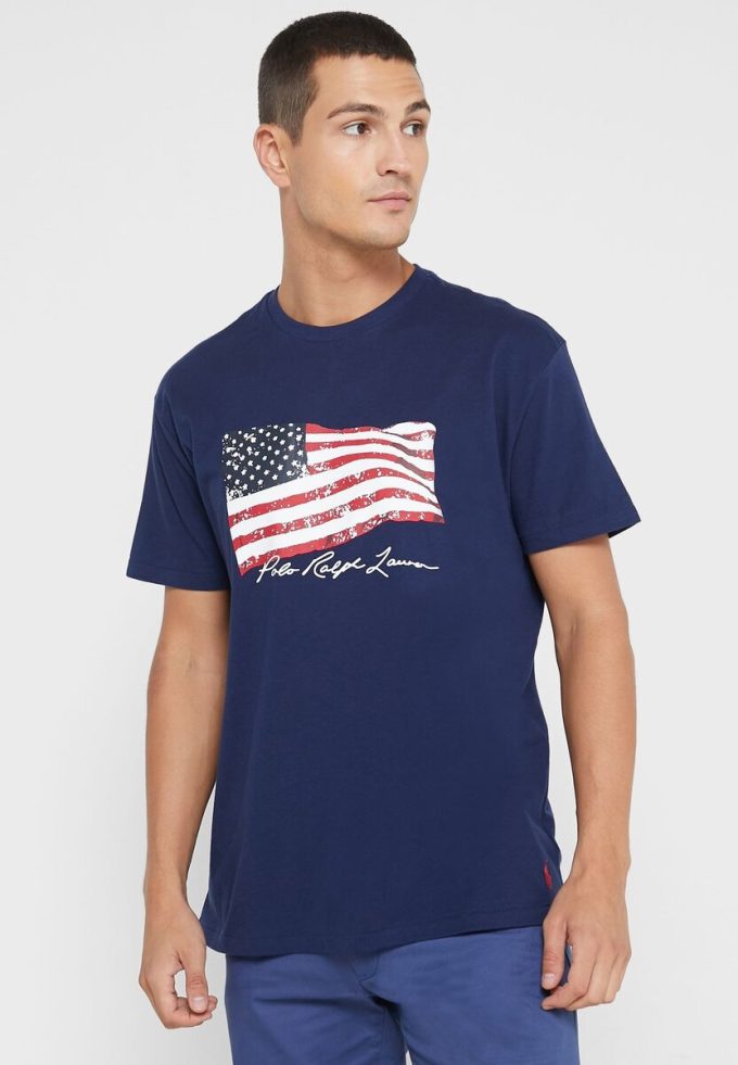 Lacivert Erkek Ralph Lauren Baskılı Yuvarlak Yaka Tişörtler