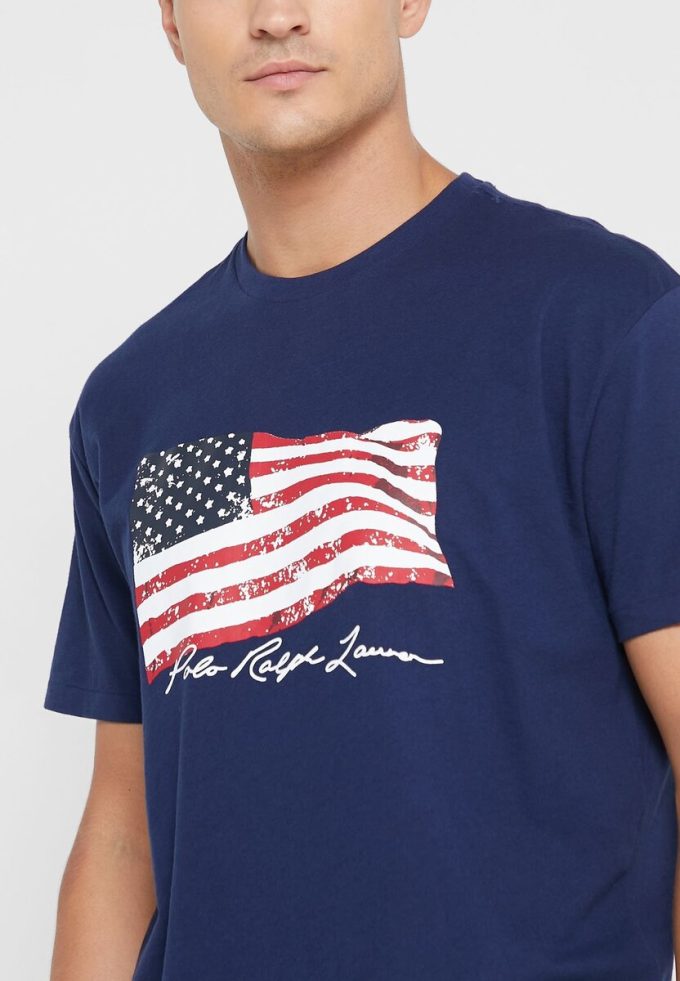 Lacivert Erkek Ralph Lauren Baskılı Yuvarlak Yaka Tişörtler