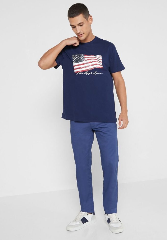Lacivert Erkek Ralph Lauren Baskılı Yuvarlak Yaka Tişörtler