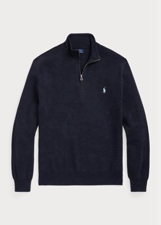 Lacivert Erkek Ralph Lauren Dokulu Pamuklu Çeyrek Fermuarlı Kazak