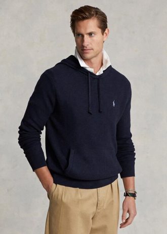 Lacivert Erkek Ralph Lauren Dokulu Pamuklu Kapüşonlu Kazak