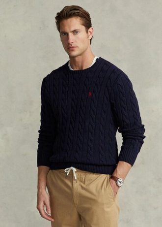Lacivert Erkek Ralph Lauren Kablo Örgülü Pamuklu Kazak