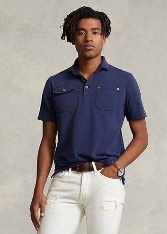Lacivert Erkek Ralph Lauren Klasik Kesim File Cepli Polo Tişörtler
