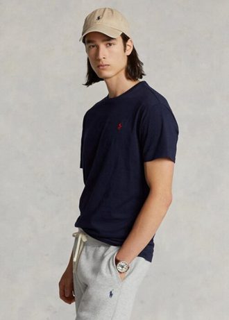 Lacivert Erkek Ralph Lauren Klasik Kesim Jersey Yuvarlak Yaka Tişörtler