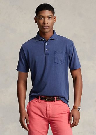 Lacivert Erkek Ralph Lauren Klasik Kesim Pamuklu-Keten Polo Tişörtler