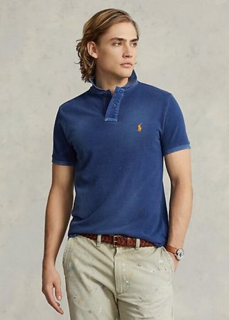 Lacivert Erkek Ralph Lauren Klasik Kesim Tamir Edilmiş File Polo Tişörtler