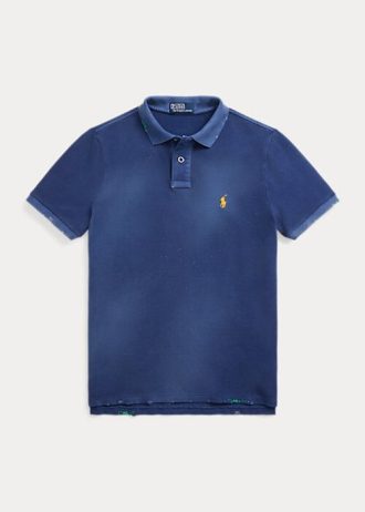 Lacivert Erkek Ralph Lauren Klasik Kesim Tamir Edilmiş File Polo Tişörtler
