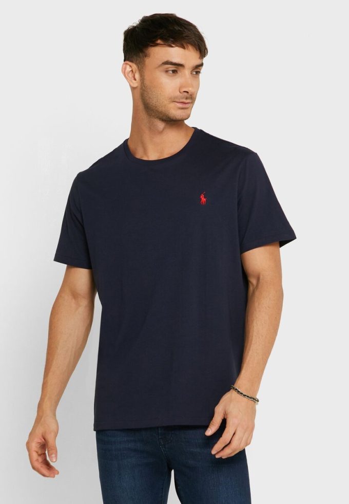 Lacivert Erkek Ralph Lauren İşlemeli Logolu Yuvarlak Yaka Tişörtler