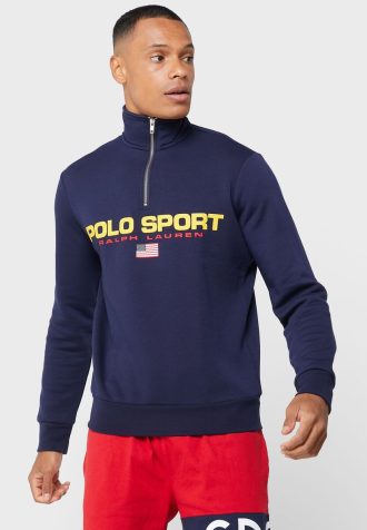 Lacivert Erkek Ralph Lauren Logolu Yarım Fermuarlı Sweatshirt