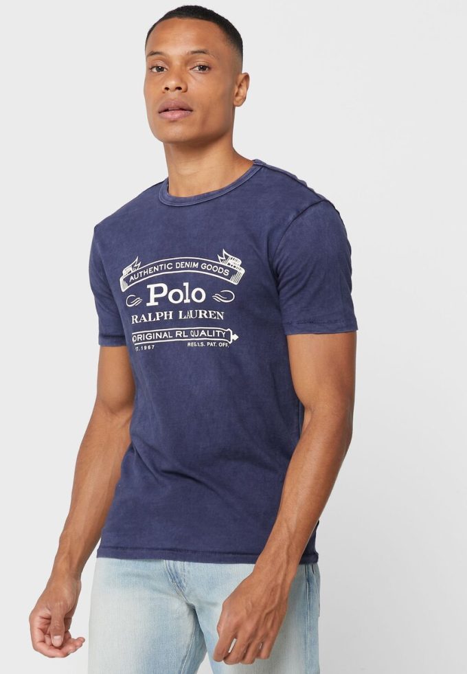 Lacivert Erkek Ralph Lauren Logolu Yuvarlak Yaka Tişörtler