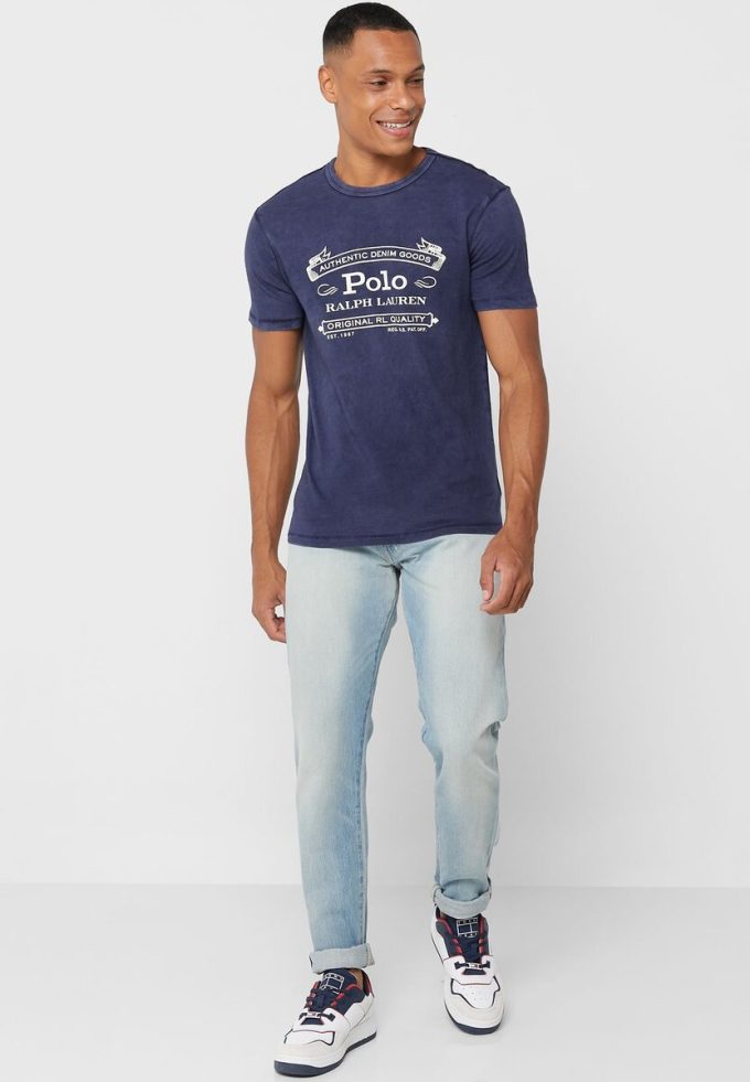 Lacivert Erkek Ralph Lauren Logolu Yuvarlak Yaka Tişörtler