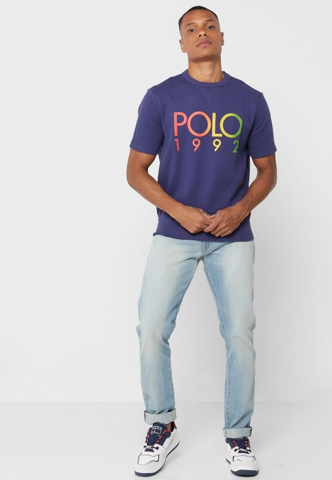Lacivert Erkek Ralph Lauren Logolu Yuvarlak Yaka Tişörtler