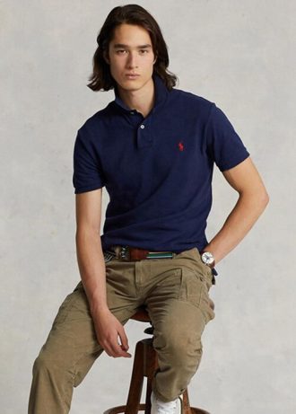 Lacivert Erkek Ralph Lauren Slim Fit File Polo Gömlekler