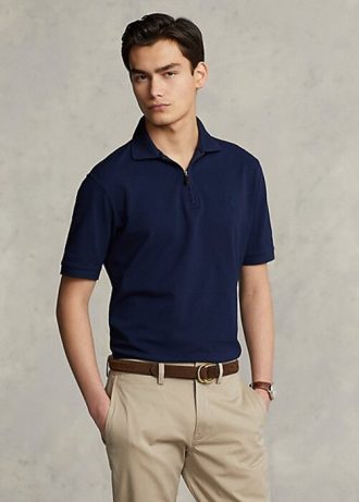 Lacivert Erkek Ralph Lauren Streç File Fermuarlı Polo Tişörtler