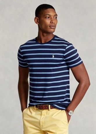Lacivert Erkek Ralph Lauren Özel İnce Çizgili Yumuşak Pamuklu Tişörtler