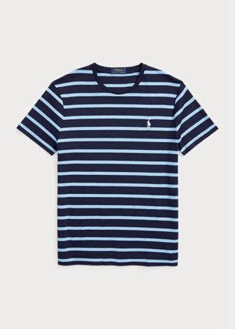 Lacivert Erkek Ralph Lauren Özel İnce Çizgili Yumuşak Pamuklu Tişörtler