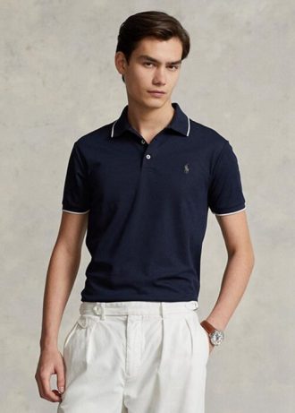 Lacivert Erkek Ralph Lauren Özel Slim Fit Birdseye Polo Tişörtleri