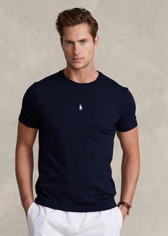 Lacivert Erkek Ralph Lauren Özel Slim Fit Yuvarlak Yaka Tişörtler