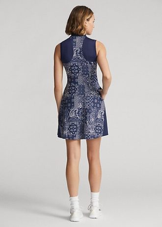 Lacivert Kadın Ralph Lauren Bandana Baskılı Panelli Jersey Elbise