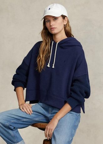 Lacivert Kadın Ralph Lauren Boxy Fit Hibrit Kazak Kollu Kapüşonlu Üst