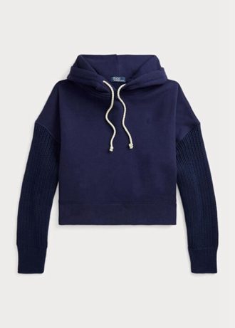 Lacivert Kadın Ralph Lauren Boxy Fit Hibrit Kazak Kollu Kapüşonlu Üst