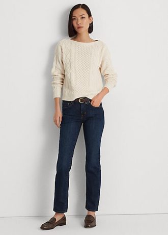 Lacivert Kadın Ralph Lauren Düşük Bel Düz Kıvrımlı Kot Pantolon