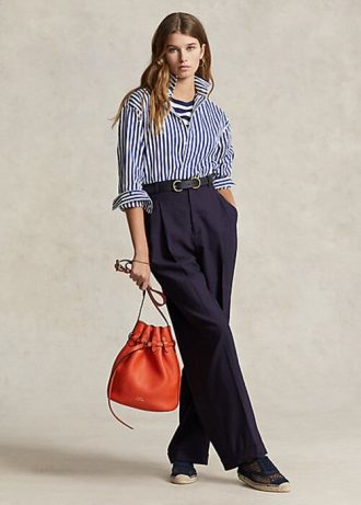 Lacivert Kadın Ralph Lauren Düz Paça Yün Karışımlı Pantolon