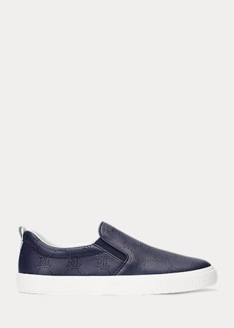 Lacivert Kadın Ralph Lauren Haddley Logo Deri Slip-On Spor Ayakkabı