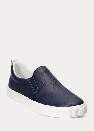 Lacivert Kadın Ralph Lauren Haddley Logo Deri Slip-On Spor Ayakkabı